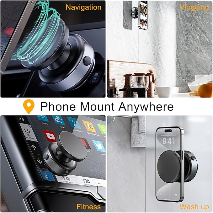 Electric Vacuum Magnetic Phone Holder for Car, [Auto-Seal & One-Touch Release] Suction Cup Phone Mount for Content Creator TikTok Vlogging Travel, 360 Adjustable for iPhone 12-17 Pro Max