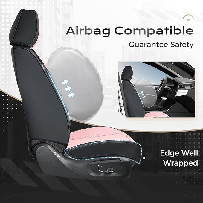 Coverado Car Seat Cover, Cover for Cars Front Seat, Premium Leather, Universal Fit Waterproof Seat Protectors, Car Seat Cushion Non-Slip for Most Cars-Blackpink