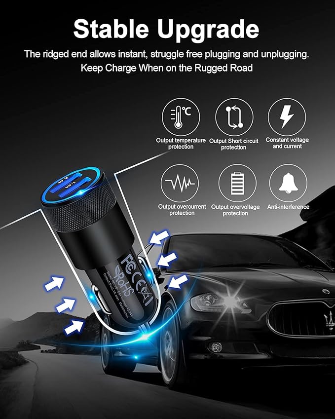 Car Charger, [2Pack/3.4a] Fast Charge Dual Port USB Cargador Carro Lighter Adapter for iPhone 15 14 13 12 11 Pro Max X XR XS 17 Plus 16, iPad, Samsung Galaxy S23 S22 S21 S25 Plus S7 j7 S10e S9 Note 8