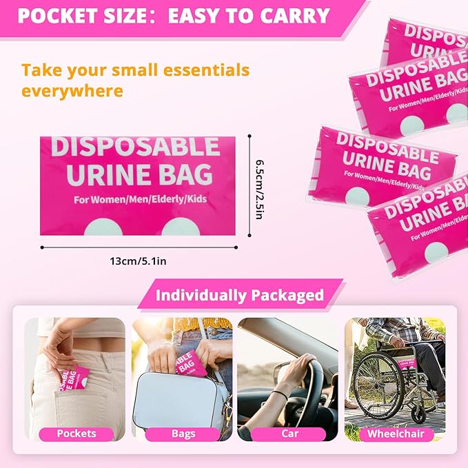 Disposable Urine Bag for Travel - 900ML Portable Pee Bags for Women Men 8/12/20/24/28 PCS Emergency Vomit Bags Urinal Toilet for Car Camping, Road Trip,Traffic Jam, Pregnant, Kid, Patient