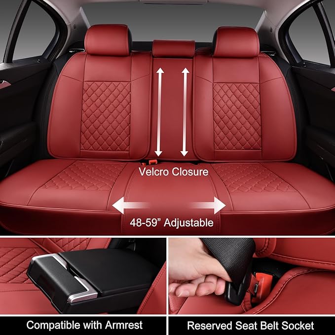 Auto Car Seat Covers Full Set Leather Cushion Protector Breathable Waterproof Seat Cover for Cars Universal Fit (Wine, Full Set Without Headrest)