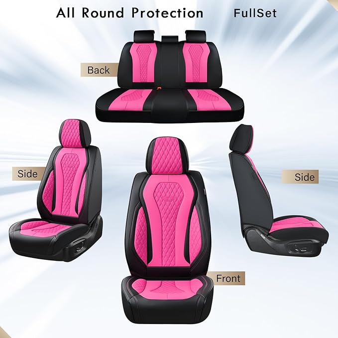 Coverado Auto Seat Covers, Car Seat Covers Full Set, Rose Car Seat Cover, Driver Seat Covers Front Seats Rear Seat Cover, Luxury Car Seat Cushion,Leather Seat Cover Seat Protector Fit for Most Cars