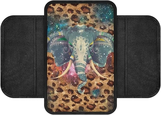 Elephant Leopard Pattern Center Console Covers for Cars Elastic Car Armrest Cushion Anti-Slip Vehicle Armrest Cover Pad Car Decoration Accessories Interior Protection