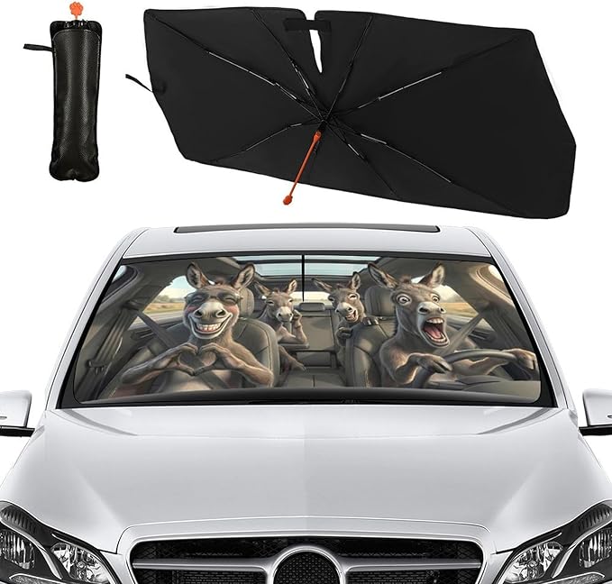 Socira Funny Donkey Car Windshield Sun Shade Umbrella Foldable Sunshade for Front Window Auto Windshield Sunshade Covers Car Accessories Protect from Sun Rays Heat Gifts 57'' X 30''