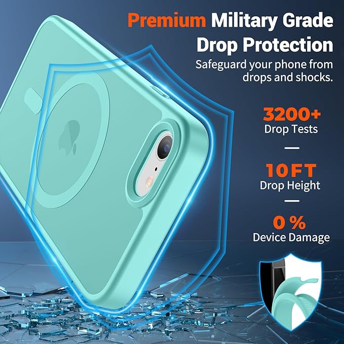 SUPFINE Magnetic for iPhone SE Case 2022 (3rd)/2020 (2nd), iPhone 8 Case (Compatible with MagSafe) (Military Grade Drop Protection) Slim Translucent Matte Phone Case,Blue Green