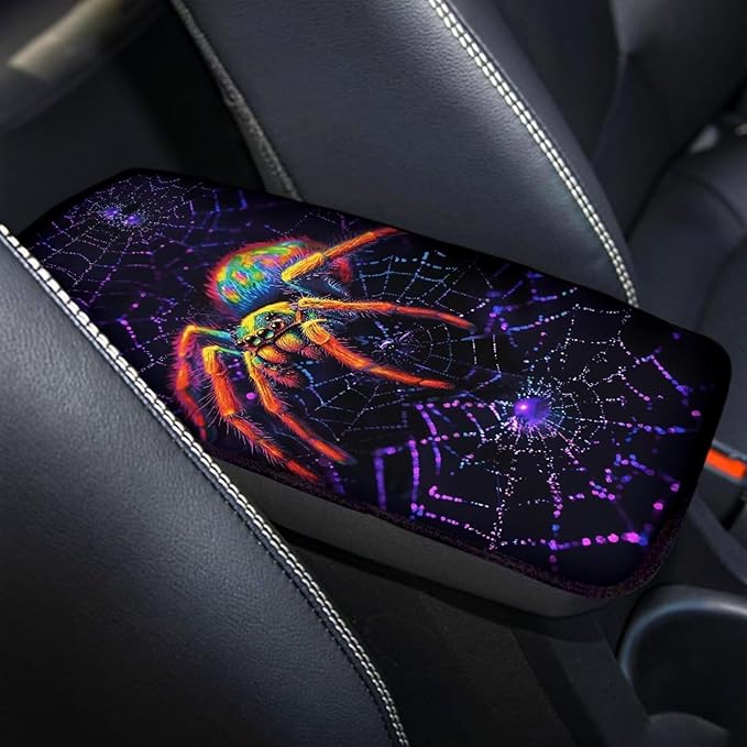 Spider Car Center Console Cover Pad Spider Web Car Accessories Breathable Automotive Armrest Cover Auto Center Console Armrest Cushion Covers Pads for Women Men