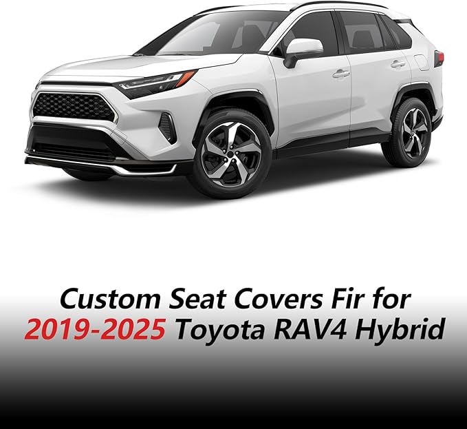 Fit RAV4 Car Seat Covers Set for Toyota RAV4 2019-2024 2025 Hybrid SE/XSE/LE/XLE/XLE Premium/Limited Automotive Cushion Protector Replacement, Waterproof Faux Leather(Black+Red)