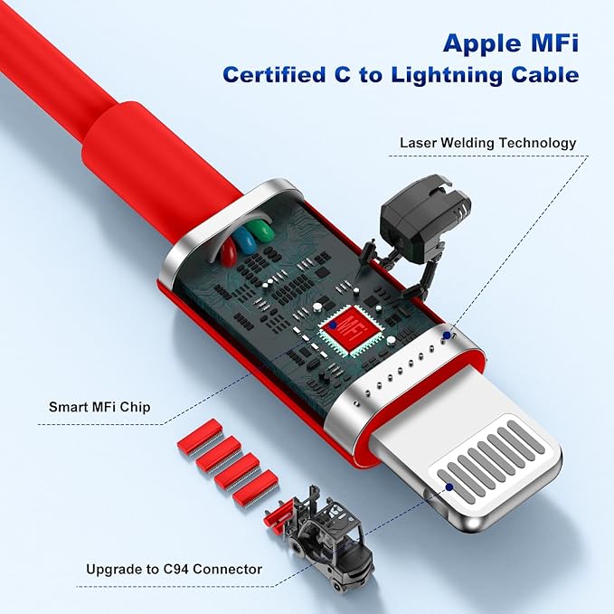 iPhone 14 13 Car Charger, Certified 45W Dual Port USB C Rapid Apple Car Adapter with 6ft Type C to Lightning Cable Fast Charging for iPhone 14 Pro/14 Pro Max/14 Plus/13/12/11/X/XS/SE,iPad-Red