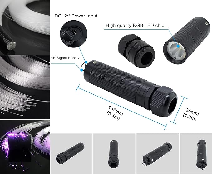 AZIMOM Car Use 6W RGBW 150pcs 0.03in 6.5ft Fiber Optic Lights Starlight Ceiling Light Kit End Glow Optic Cable Music Mode APP Remote Sensory Lighting Indoor Home Headliner Decoration