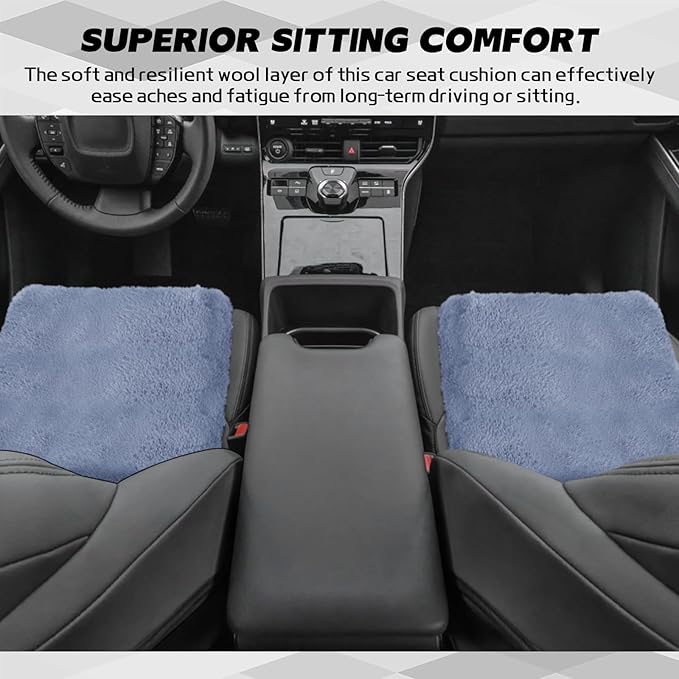 wuyaoyao Sheepskin Car Seat Cushion, Soft Comfort Fur Wool Car Seat Covers, Winter Warm Auto Front Seat Cushion Pad, Fuzzy Seat Bottom Protector Universal for Vehicle Office Chair (Gray)