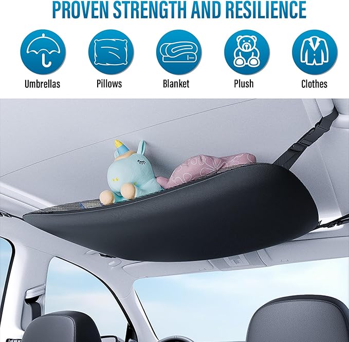 Car Ceiling Cargo Net,Reinforced Heavy-Duty Double-Layer Mesh Storage Bag,Large-Capacity Anti-Sagging Luggage Net for SUVs, Sedans Road Trips, Camping