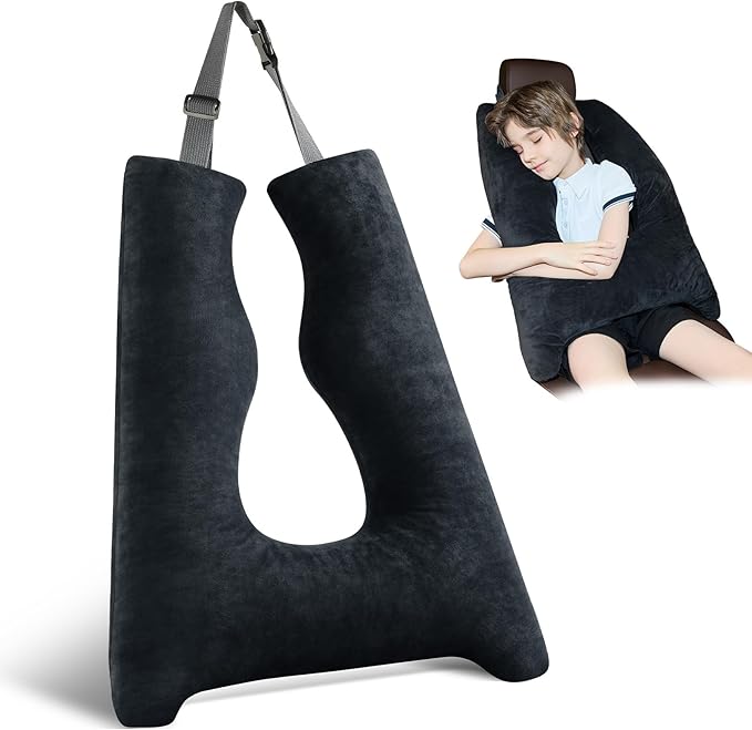 Car Pillow for Kids Travel Pillow with Adjustable Strap,Children Neck Pillow for Car Headrest to Support Head and Body Road Trip Essentials (Dark Black)