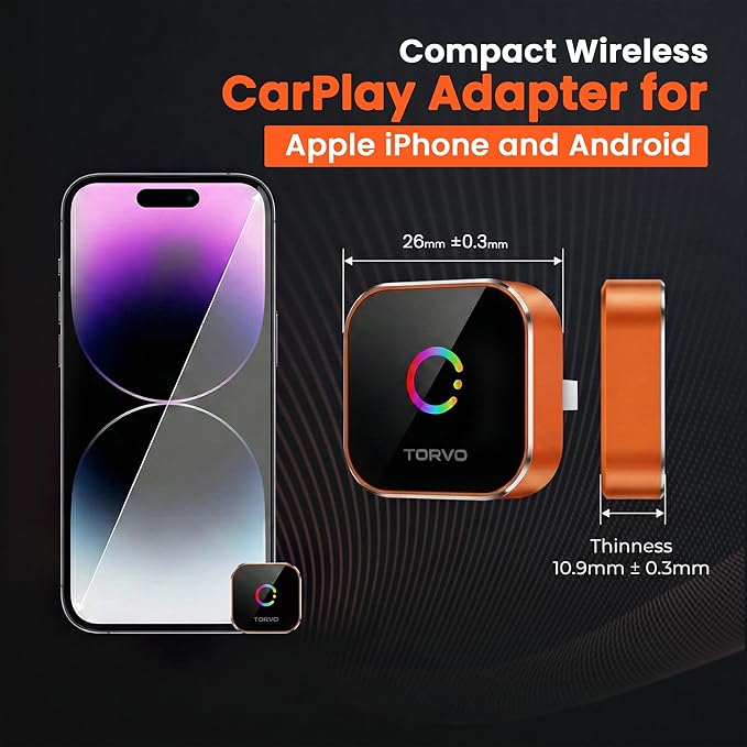 TORVO Mini Wireless CarPlay Adapter for Car Wireless Android Auto, Plug & Play USB-A/USB-C, 5GHz WiFi, OTA Update, CarPlay Adapter for iPhone, Wireless Car Play Dongle Compatible with 99% Cars