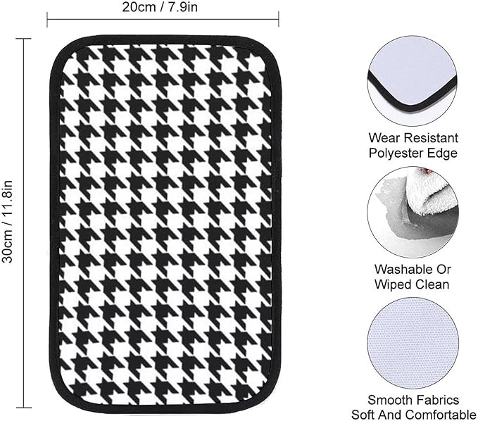 Universal Car Handrail Box Cushion for Black and White Houndstooth Auto Center Console Armrest Cover Pad Comfort, Fit Armrest Box Cover Car Accessories for Most Vehicle SUV Truck