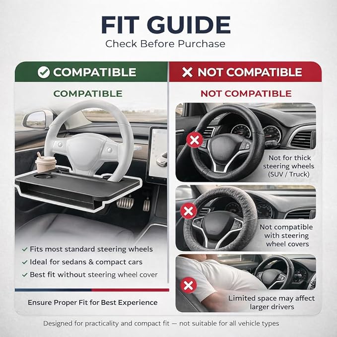 Car Seat Gap Organizer with Steering Wheel Tray, 2-in-1 Anti-Drop Storage Filler for Sedans, Compact Car Tray for Food, Laptop, Coffee and Daily Essentials