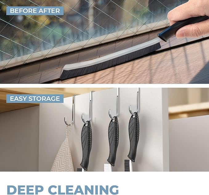 TQRR 3Pcs Cleaning Brush- Includes 1 Soft Bristle Cleaning Brush, 2 Hard Crevice Brush, Bathroom Cleaning Brush, Multifuntianal Grout Brush, Cleaning Tools for Auto Vent Wheel Kitchen House (Black)
