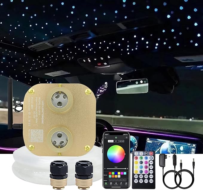 AKEPO Car Home 20W Dual Head Fiber Optic Lights, RGBW Twinkle+APP+ Music Mode Star Ceiling Light Kit, 710pcs 4m/13.1ft Mixed Optical Fiber Strands with Remote for Car Headliner/Home Fiber Optic Star