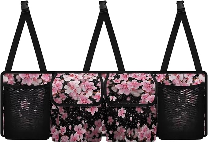 Pink Cherry Blossom Trunk Organizer Car Women Car Back Seat Organizer Multipurpose Cargo Accessory with Adjustable Straps