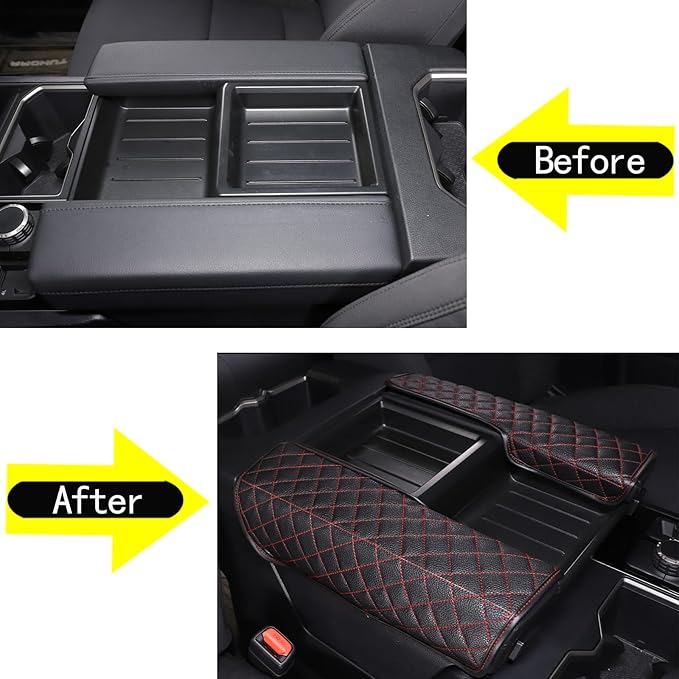2PCS Center Console Armrest Cover for Toyot@ Tundra 2022-2025 /Sequoia 2023-2025 Accessories, Leather Front Seat Armrest Box Cushion Protector Waterproof Anti-Scratch (Left-Hand Drive)