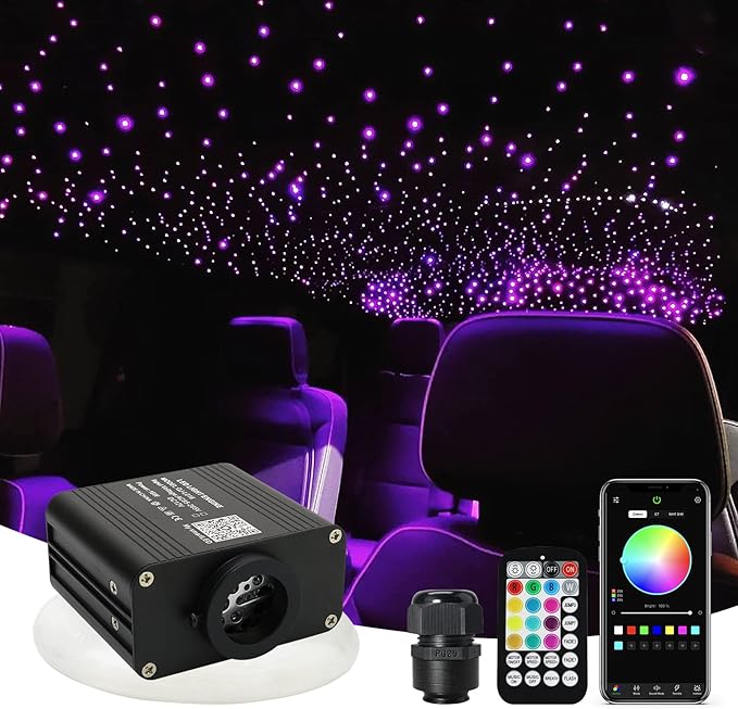 AMKI Updated 16W RGBW Fiber Optic Light Twinkle+Sound Activated Mixed 430pcs 9.8ft Cables APP Remote Music Control Car Home Starlight Headliner Star Ceiling Light Kit 0.03in 0.04in 0.06in Strands