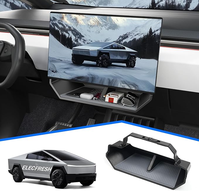 ELECFRESH Center Console Organizer Under Screen Storage Box for 2024 2025 2026Tesla Cybertruck Accessories, Dashboard Hidden Tray for Cybertruck (A)