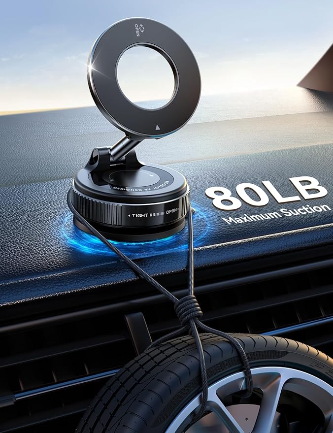 JOYROOM Vacuum Magnetic Phone Holder for Car, Strongest Suction Cup Phone Mount, 360° Adjustable Magsafe Car Mount, Foldable Car Phone Holder for iPhone 17 Pro Max 16 15 14 13 12 Plus/Android