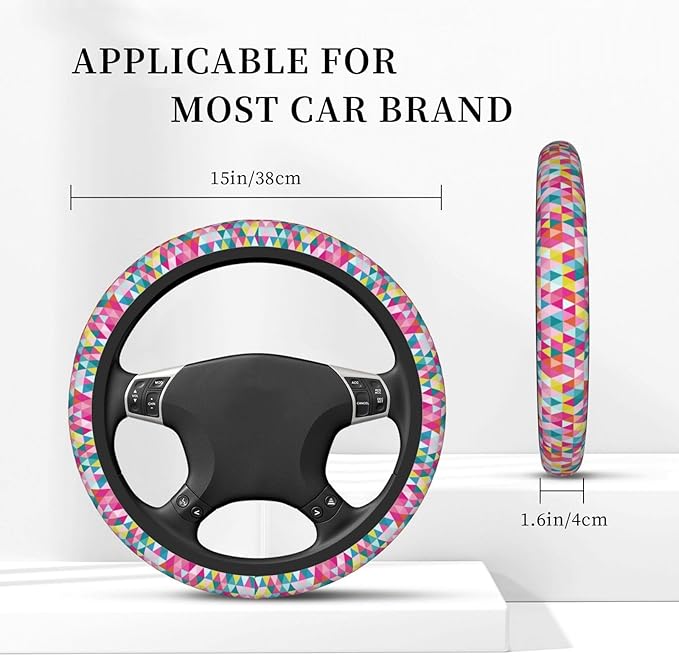 Thickened Elastic Steering Wheel Cover, Geometric Triangle Pattern Ultra, Soft, Breathable, Fit for Cars, SUVs, Trucks, Stylish Comfortable Grip