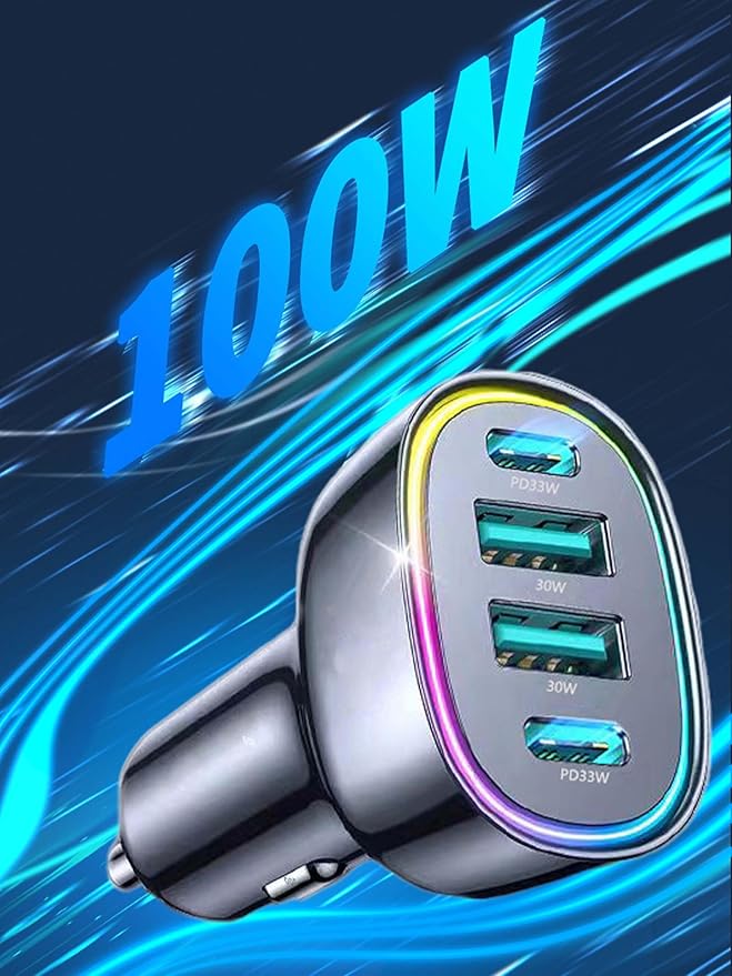 ACECAR 100W Car Charger 4-Port USB C & USB-A Car Charger Adapter PD/QC Multi Port Fast Charging Cigarette Lighter Adapte