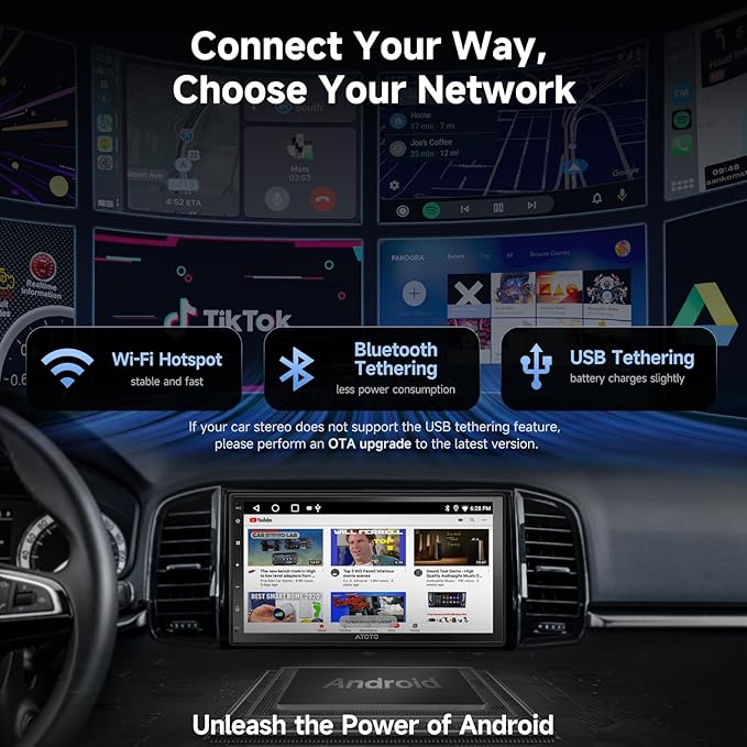 ATOTOZONE A5L 7" Android Double Din Car Stereo with 1080P DVR Dash Cam & Backup Camera, Wireless CarPlay Android Auto, Wi-Fi/USB Tethering, 24EQ, AI Chat, GPS Tracking, LRV, OTA Upgrade