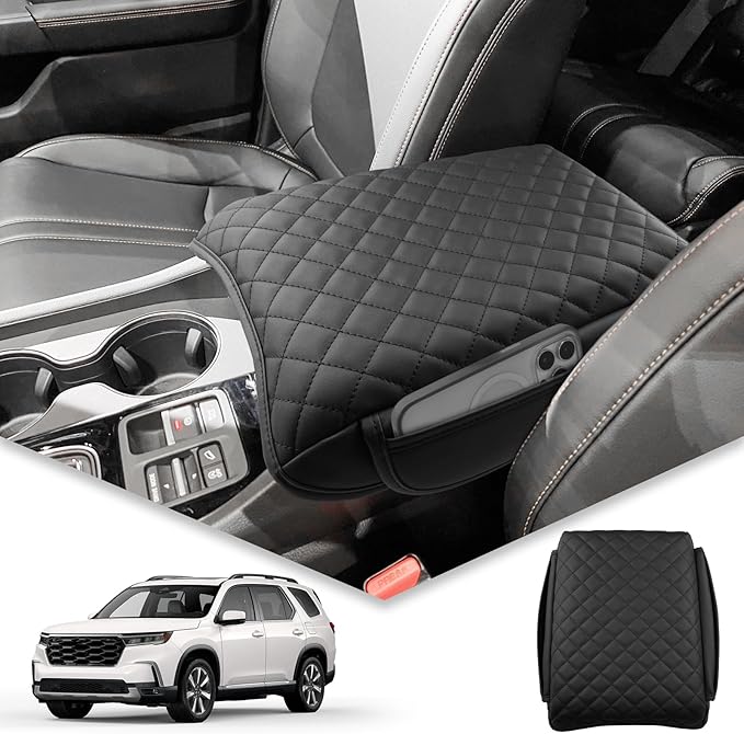 BIBIBO for 2024 2025 Honda Pilot Center Console Armrest Cover,Armrest Cushion for 2023 2024 2025 Honda Pilot Console Lid, Car Arm Rest Pad Seat Box Cover,Pilot Interior Accessories -with-pocket, black