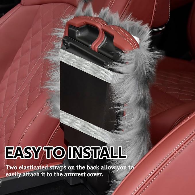 wuyaoyao Furry Car Armrest Cover, 12.1"×6.4" Soft Plush Car Center Console Cover, Winter Warm Fluffy Arm Rest Cover for Car, Auto Armrest Box Cover Protector, Universal Middle Console Pad (Gray)