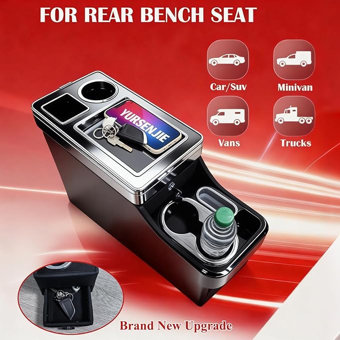 Truck Center Console Organizer Between Seat for Minivans, SUVs, Middle Van Bench Organizer for Floor Between The Back Seat Console 18 Wheelers Locking Design with Sliding Lid Design