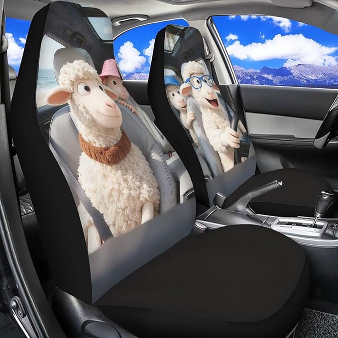 Cute Car Seat Covers Front Seats Breathable Front Seat Covers Sheep Stretch Polyester Fabric Cover Removable Automotive Accessories Suitable for Most Cars,SUV,Sedan