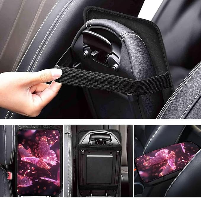 Auto Center Console Pad for Women Butterfly Car Armrest Cushion Covers, Automotive Body Parts Easy to Install & Wash