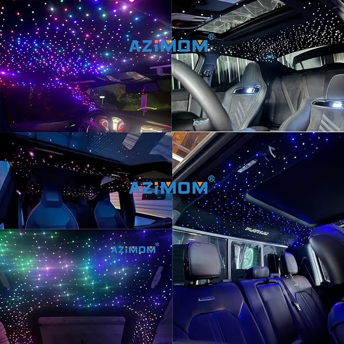 AZIMOM 4Port 36W Twinkle 1200pcs 0.03in 9.8ft Fiber Optic Starlight Headliner Kits 4Colors Light Source Sound Activated Remote APP Control Home Indoor Ceiling Car Headliner Decoration