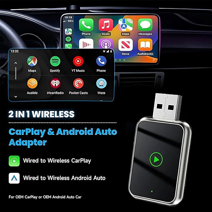 Auto Linkr Pro Auto Linker Pro Android Auto & CarPlay Wireless Adapter Apple iPhone,Wireless Adapter to Watch TV on Car Screen,Fast Auto Connect, Easy Setup,Mini Size with Extended USB-A and Type-C