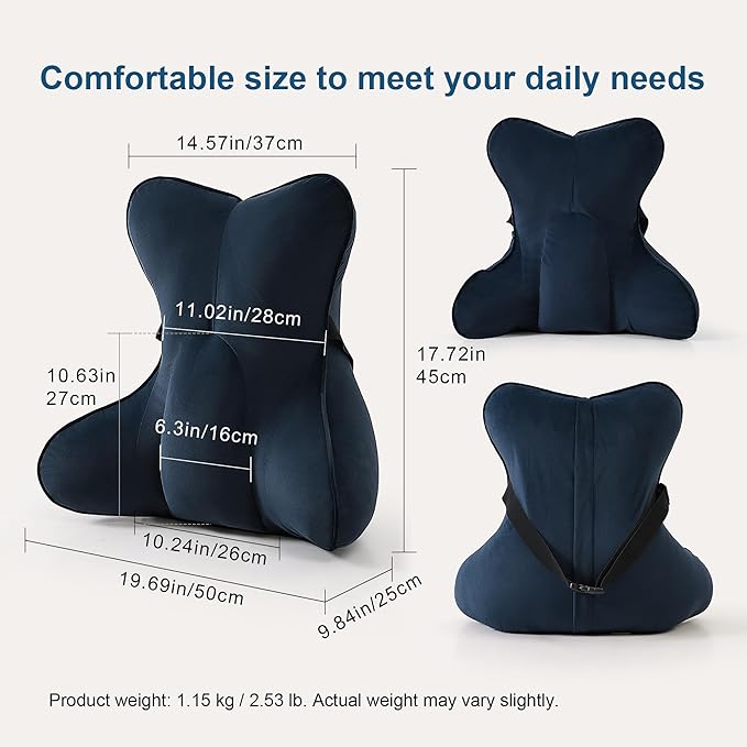 Lumbar Support Pillow(Pat. Pend) – Multi-Functional Ergonomic Back Cushion for Office Chair, Car Seat & Sofa, Reading Pillow with Firm Multi-Zone Support to Relieve Lower Back Pain,Teal Blue