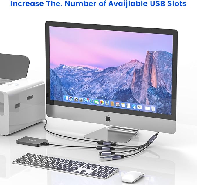 MOGOOD USB Splitter, 4-Port USB 2.0 Electronic Adapter, Multi-Socket USB Hub for Data Transfer and Power Charging, Compatible with Keyboard, Desktop, Television, Laptop, Printer, Car, U Disk, and TV