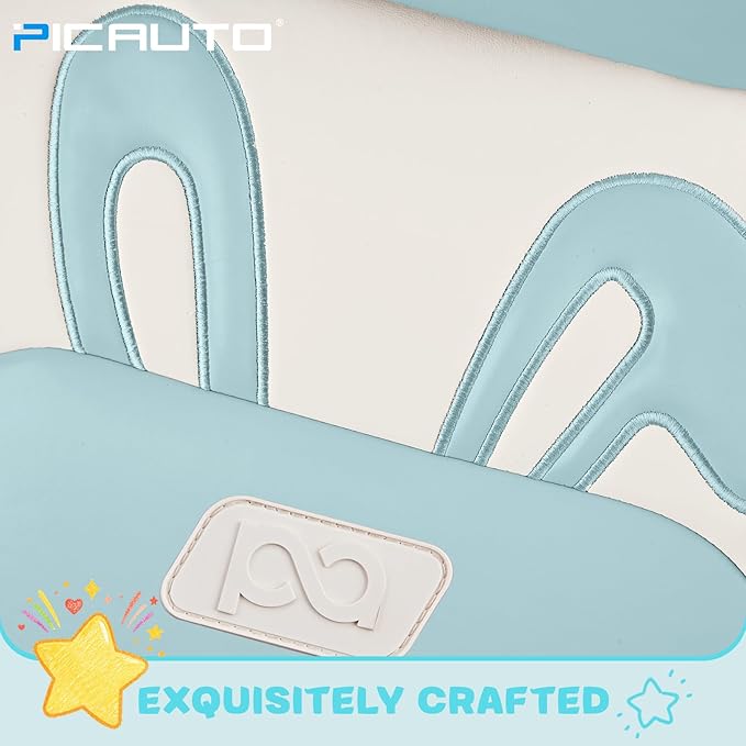 PIC AUTO Car Seat Covers, Cute Rabbit Premium Blue Leather Seat Covers, Universal Fit Front Seat Covers for Cars, Trucks, SUVs, Soft & Wear-Resistant Auto Interior Protection with Airbag-Compatible