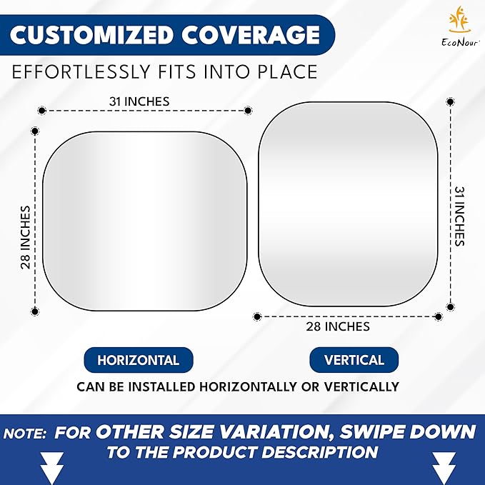 EcoNour Car Windshield Sun Shade Foldable, 2 Piece Car Sunshades Reflect UV Rays and Heat, Front Windshield Sunshade for Car Window and Interior Protection, Medium 31 x 28 Inches