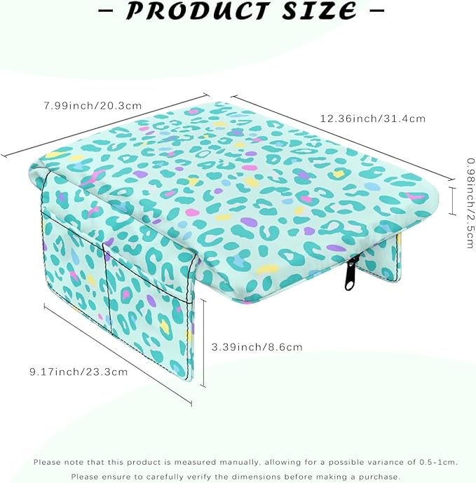 Dreaweet Teal Leopard Print Arm Rest Cover for Car Women Thick Center Console Cover Pad with Pockets Cheetah Print Car Accessories Anti-Scratch Armrest Cover for SUV Sedan