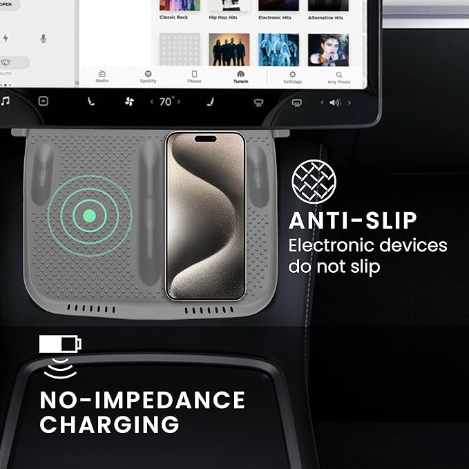 kwmobile Car Central Console Wireless Charging Pad Cover Compatible with Tesla Model Y/Model 3 Cover - Grey
