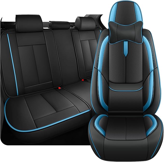 Fit for 98% of Mercedes Benz Car Seat Covers with Headrests, Premium Nappa Leather Seat Cover, Fully Wrapped Protect Modern Style Seat Cover (5-Seat Luxury, Black & Blue)