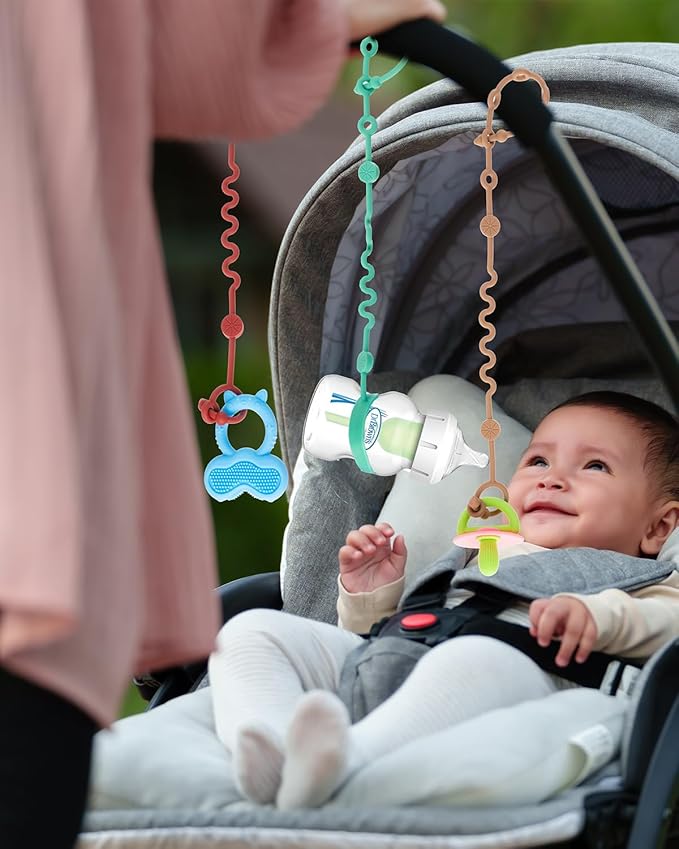 LittleHugs Toy Straps for Baby, Adjustable Toy Holder for Stroller Accessories, Silicone Tether Pacifier Clip, No Throw Travel Essential Leash for High Chair, Car Seat (3- Pack)