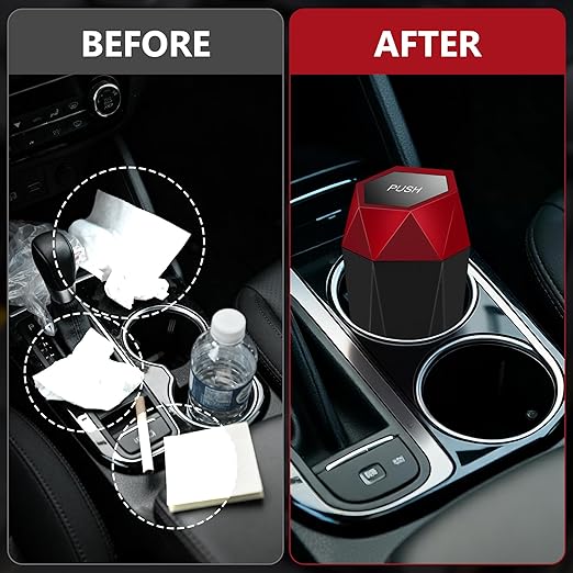 Car Trash Can with Lid - 1-Pack, Interior Accessories for Vehicles, Leakproof Garbage Can with 15 Detachable Trash Bags, Multipurpose Organizers and Storage Solutions for Home and Office