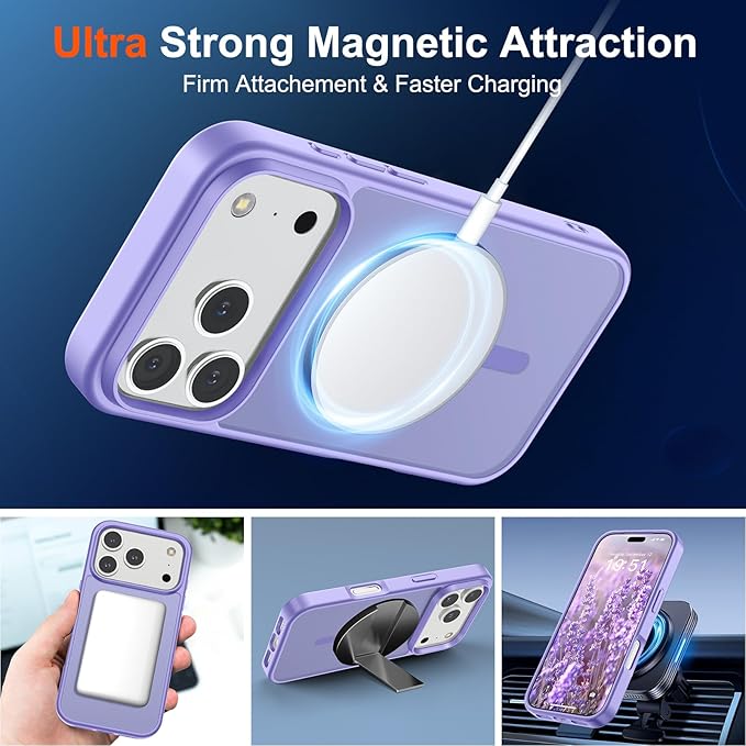 SUPFINE Magnetic for iPhone 17 Pro Case (Compatible with MagSafe)(Military Grade Drop Protection) Translucent Matte Shockproof with Anti-Fingerprint Phone Cover 2025,Purple