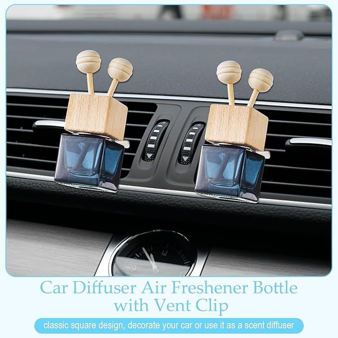 Zubebe 100 Pcs Car Diffuser Bottles Empty Bulk Vent Clip Car Air Freshener Diffuser for Essential Oil Perfume Glass Bottle with Wooden Caps Stick Fragrance Ornament (Gradient Black)