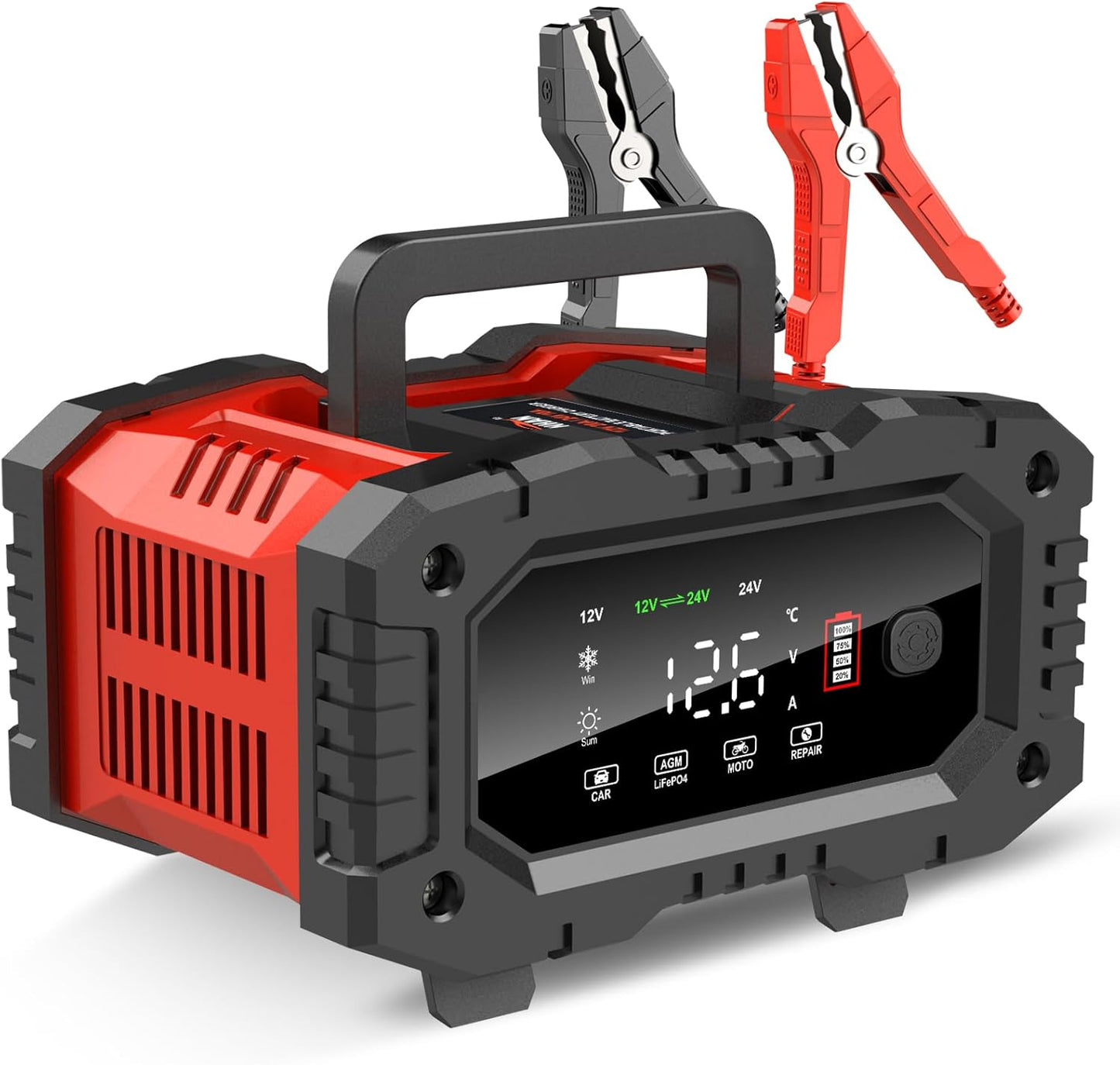 YONHAN Battery Charger 20A 12V/24V LiFePO4 Lead Acid Fully Automatic Battery Maintainer, Car Battery Trickle Charger Automotive w/Repair, Winter Mode, for AGM, STD, Gel, Deep Cycle Batteries