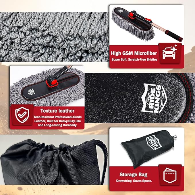 Car Duster Exterior Scratch Free - 27-36" Extendable Handle Microfiber Auto Dusting Brush for SUV, RV, Truck, Motorcycle & Dashboard, Storage Bag Included