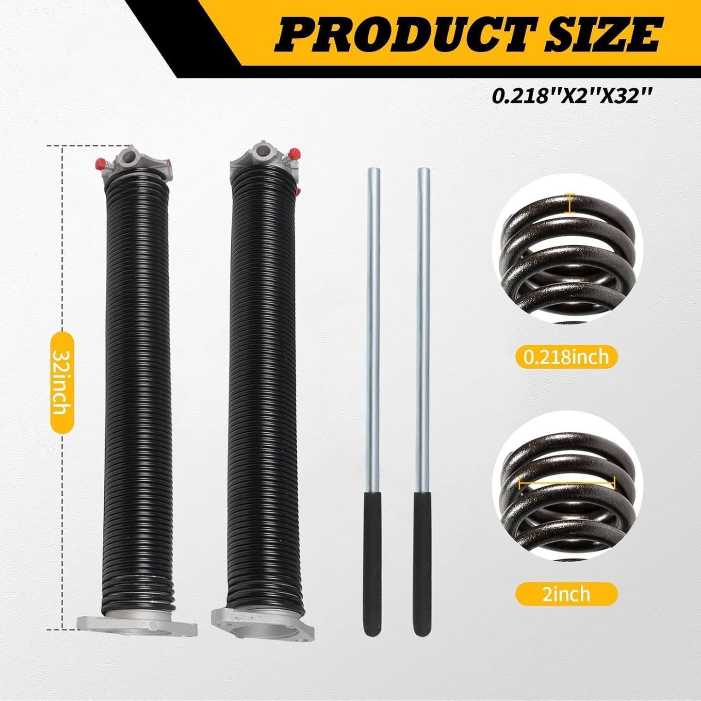 Pair of 2"Garage Door Torsion Springs Set with Non-Slip Winding Bars, Electrophoretic Coated (0.218X2"X32")